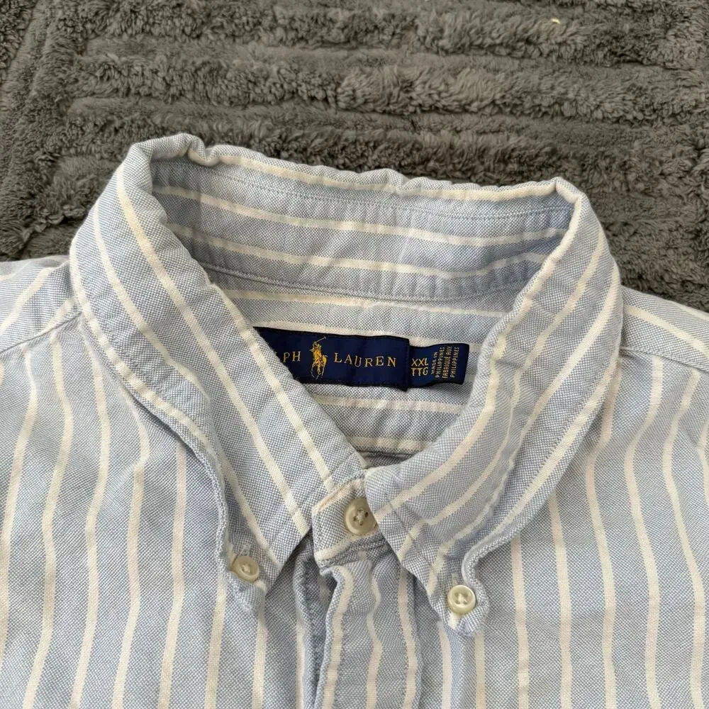 Ralph Lauren | FLAWED Blue/White Stripe Cotton Polo Casual Shirt Size XXL
